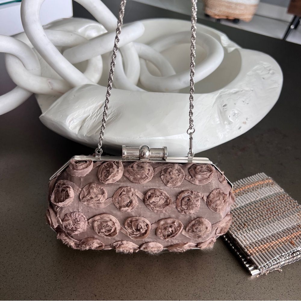 Alexie Crawford Dusty Light Brown Rose Rosette Clutch Purse